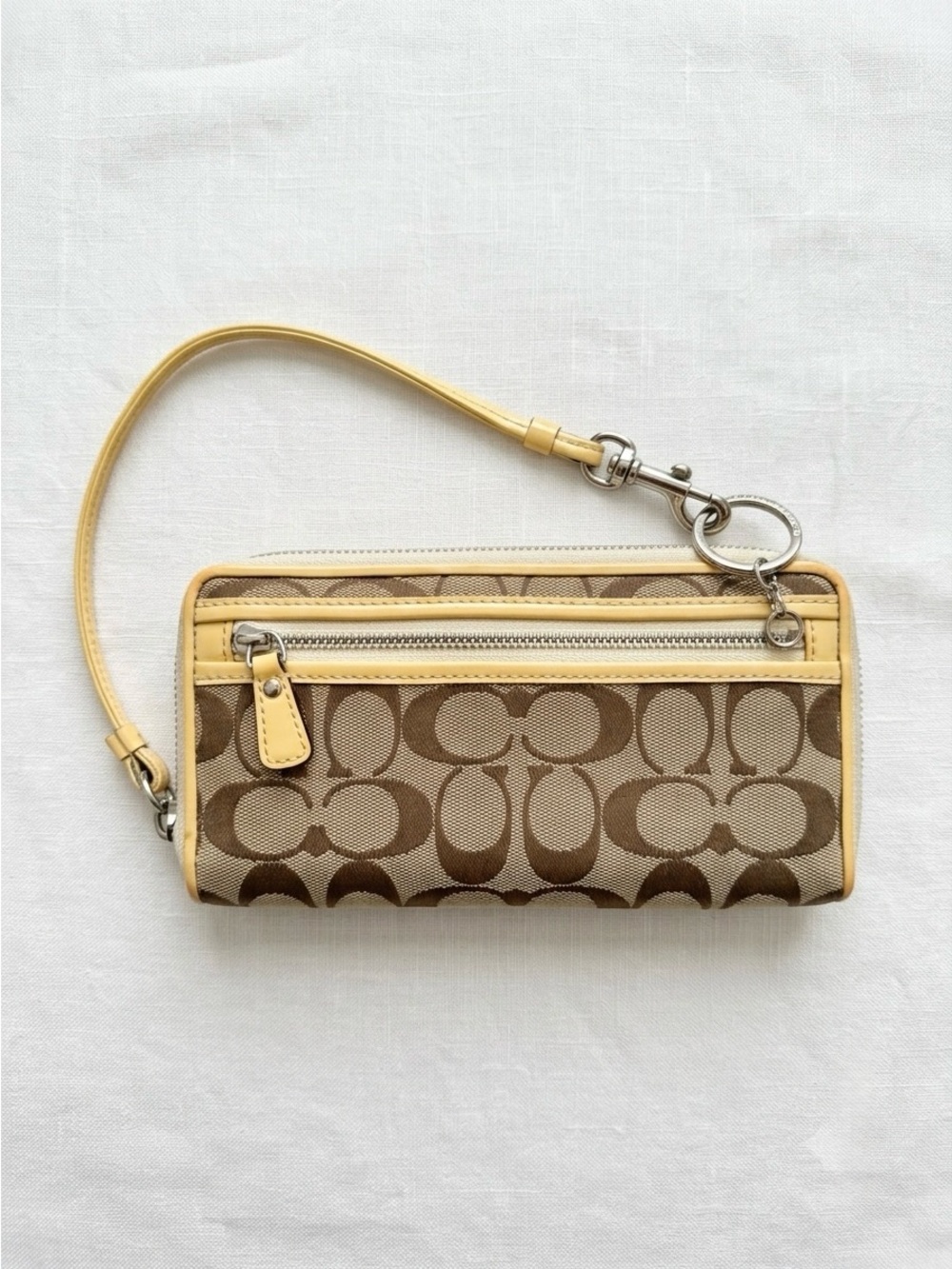 Coach Vintage Signature Canvas Wristlet Wallet in Tan and Yellow